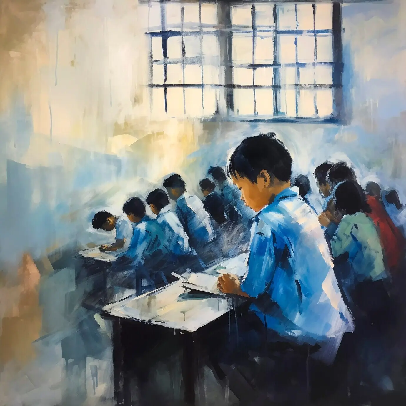 Цифровое искусство с изображением молодых учащихся, получающих школьное образование.